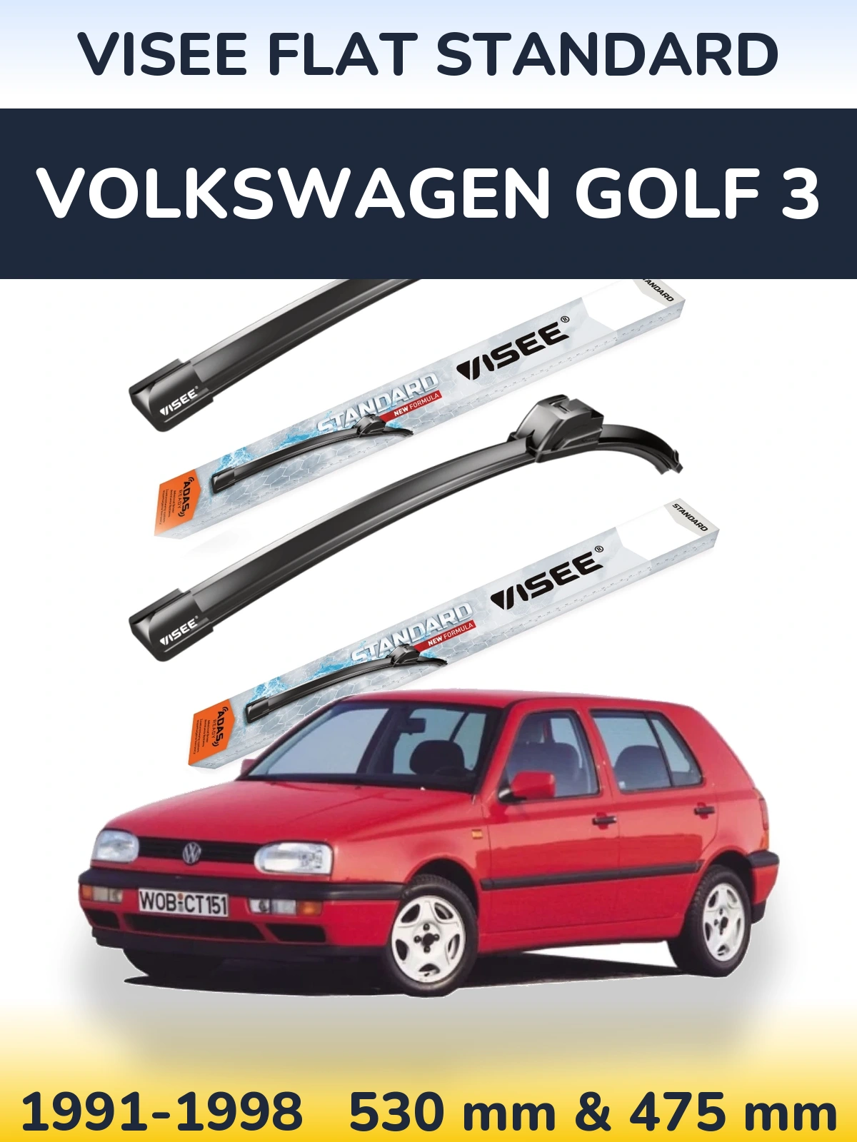 Komplet przednich wycieraczek VISEE FLAT STANDARD 530 & 475 mm do Volkswagen Golf 3 1991-1998