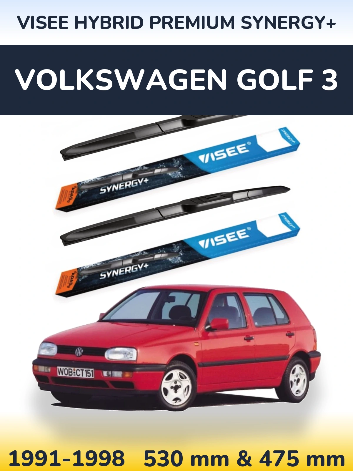 Komplet przednich wycieraczek VISEE HYBRID PREMIUM SYNERGY+ 530 & 475 mm do Volkswagen Golf 3 1991-1998