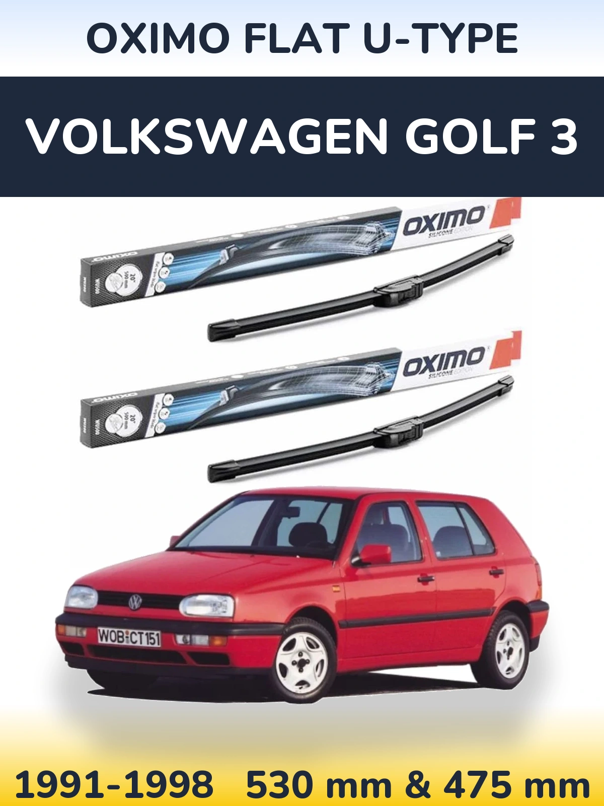 Komplet przednich wycieraczek Oximo Flat U-type 530 & 475 mm do Volkswagen Golf 3 1991-1998