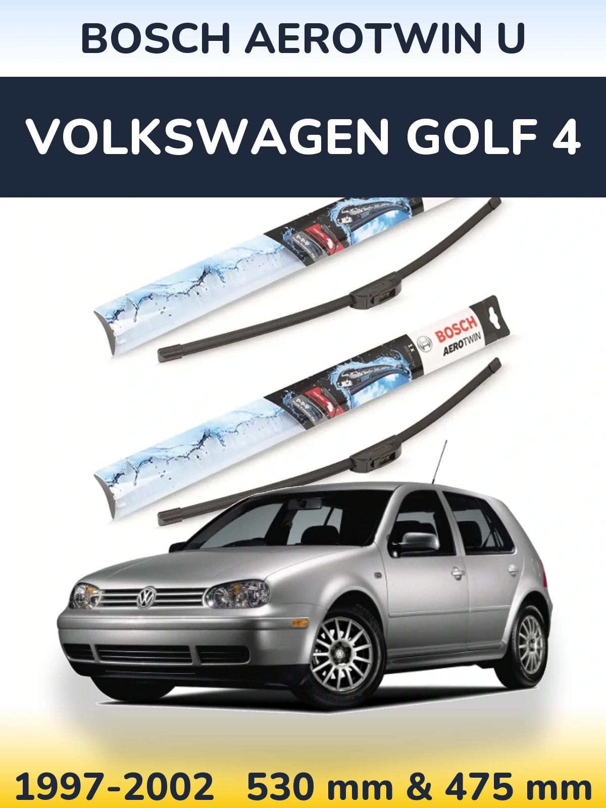 Komplet przednich wycieraczek BOSCH AeroTwin U 530 & 475 mm do Volkswagen Golf 4 1997-2002