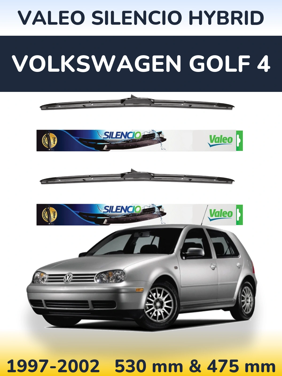 Комплект передних дворников Valeo Silencio Hybrid 530 & 475 мм для Volkswagen Golf 4 1997-2002