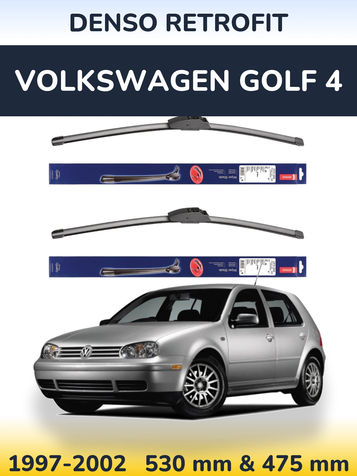 Комплект передних дворников Denso Retrofit 530 & 475 мм для Volkswagen Golf 4 1997-2002