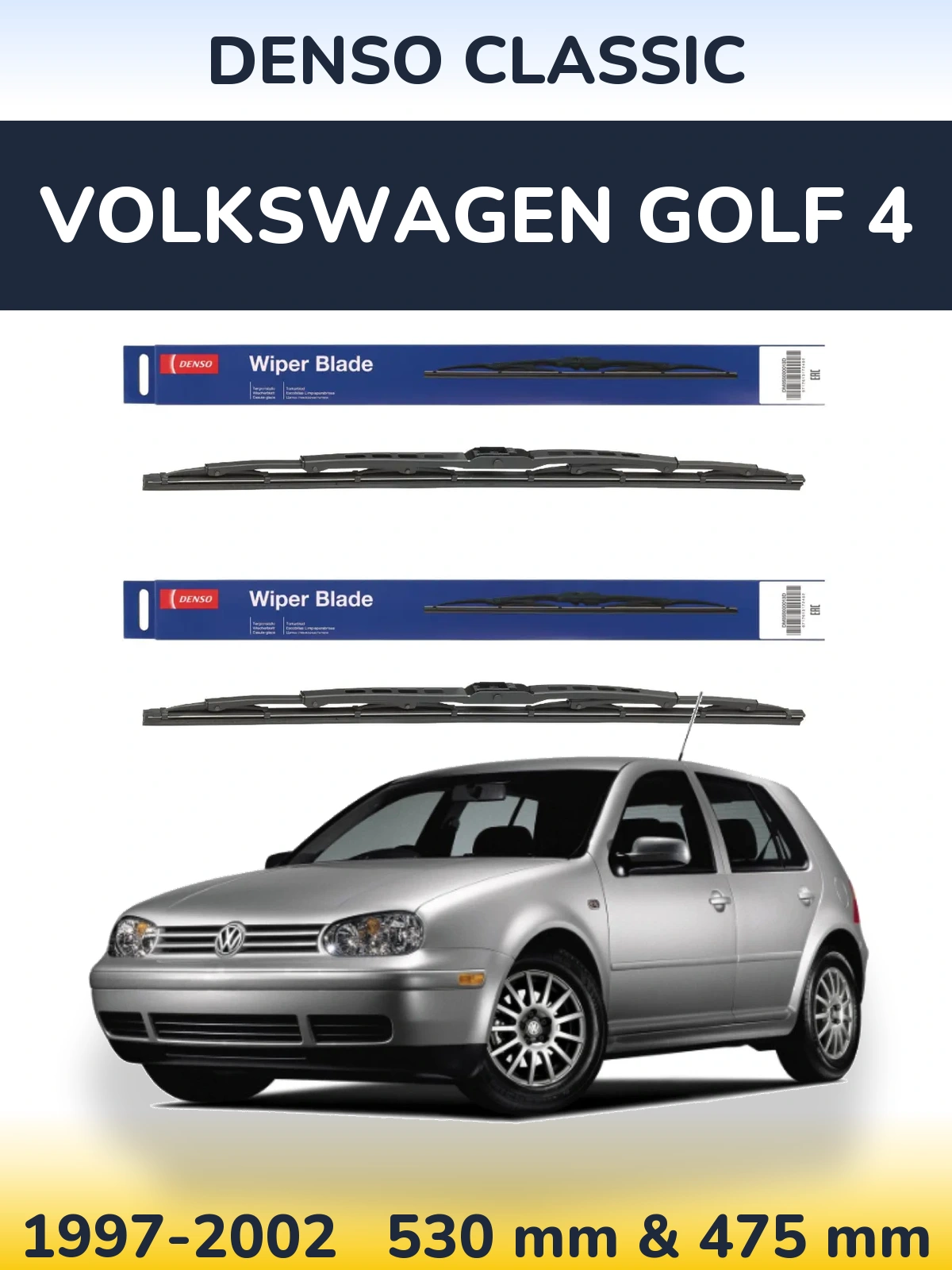 Komplet przednich wycieraczek Denso Classic 530 & 475 mm do Volkswagen Golf 4 1997-2002