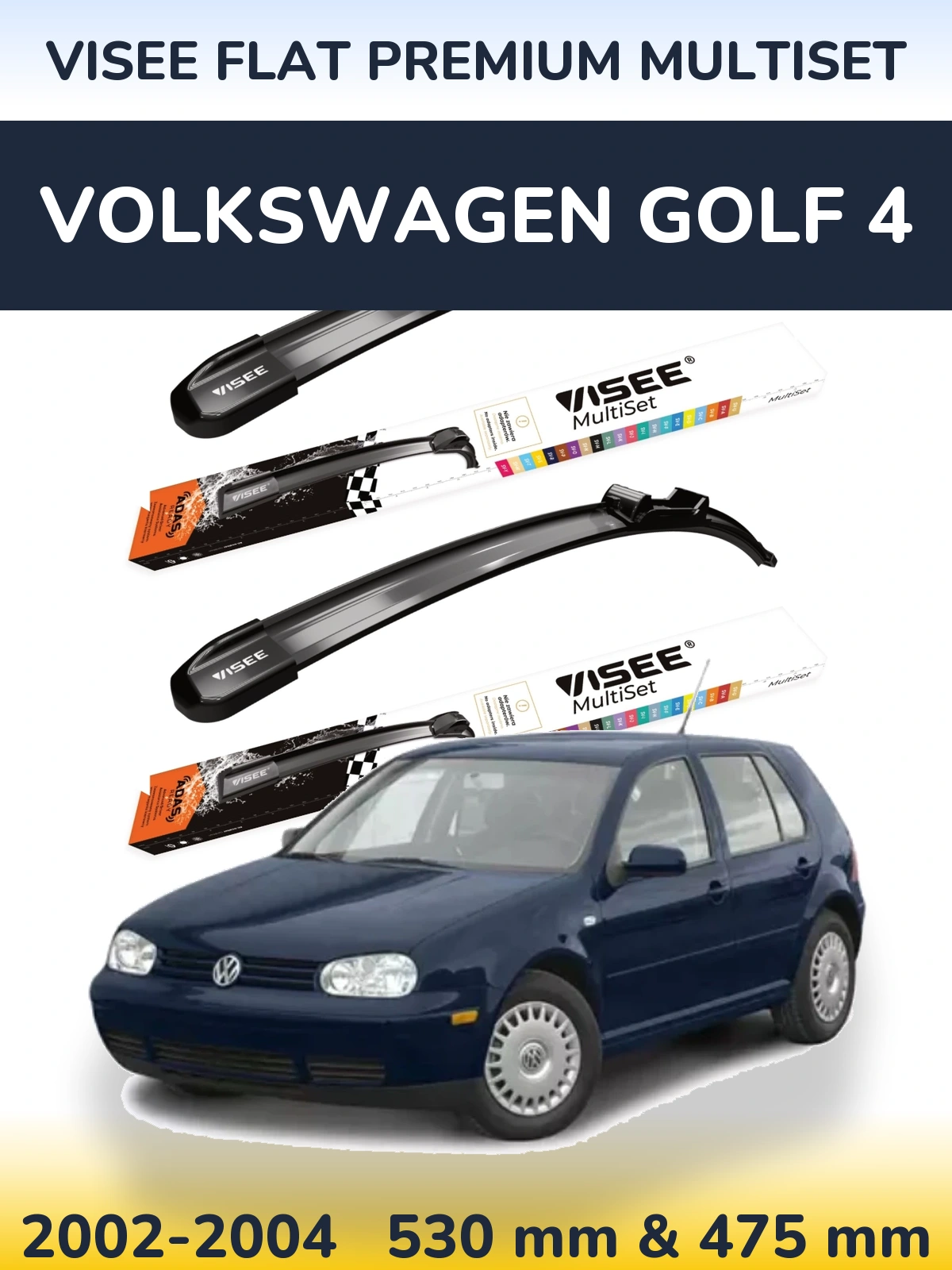 Komplet przednich wycieraczek VISEE FLAT PREMIUM MultiSet 530 & 475 mm do Volkswagen Golf 4 2002-2004