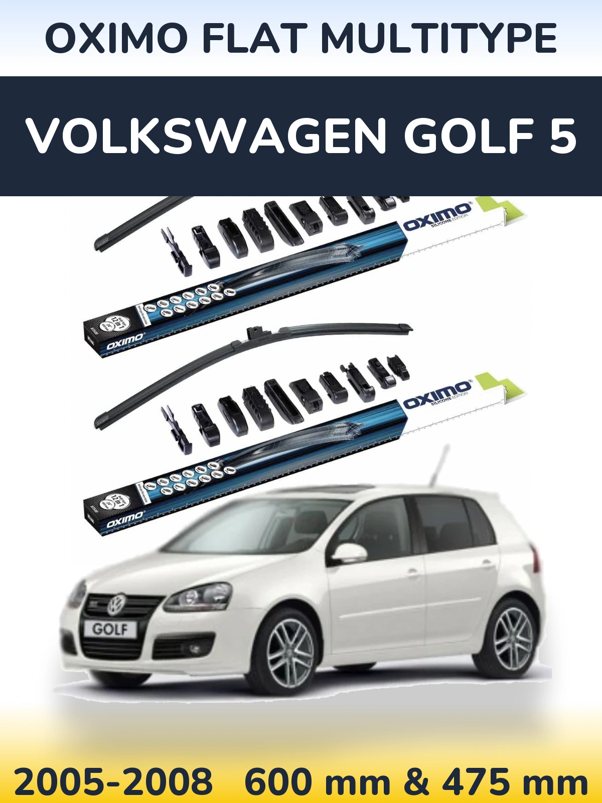 Комплект передних дворников Oximo Flat MultiТипe 600 & 475 мм для Volkswagen Golf 5 2005-2008