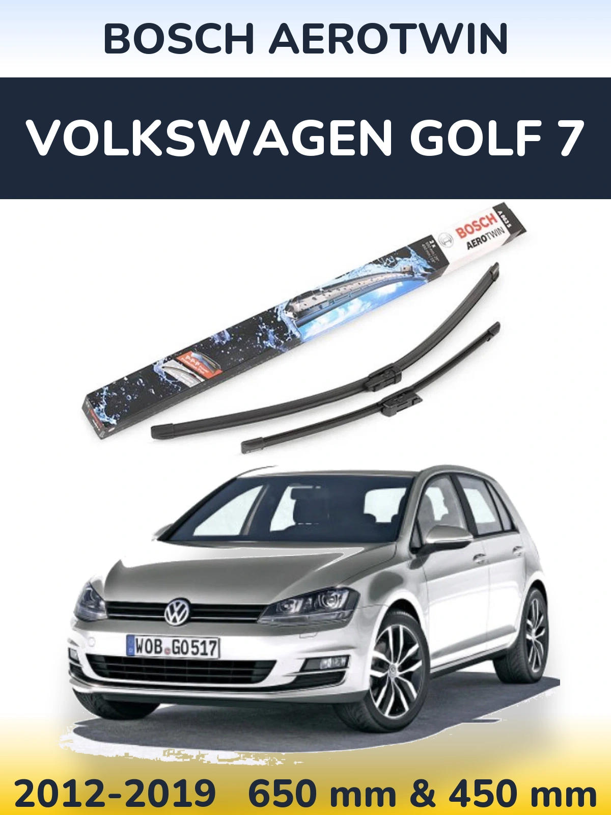 Komplet przednich wycieraczek BOSCH AeroTwin 650 & 450 mm do Volkswagen Golf 7 2012-2019