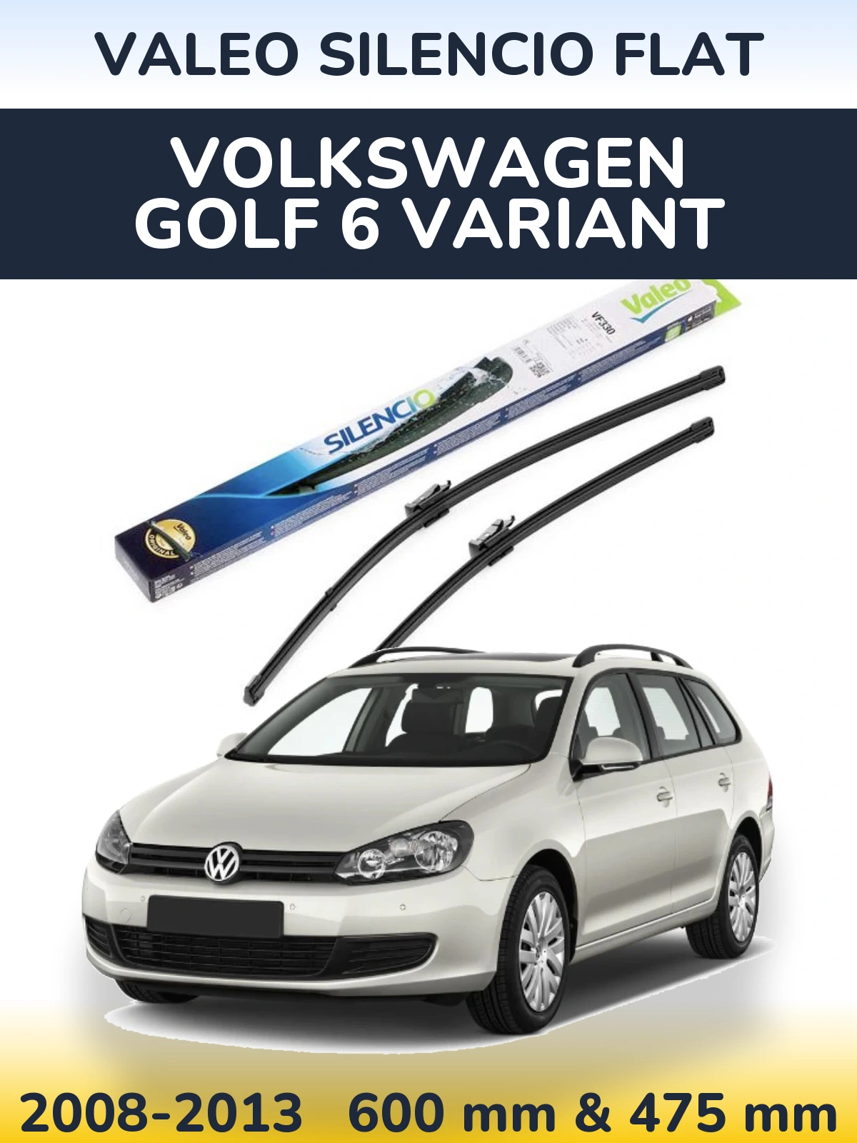 Komplet przednich wycieraczek Valeo Silencio Flat 600 & 475 mm do Volkswagen Golf 6 Variant 2008-2013