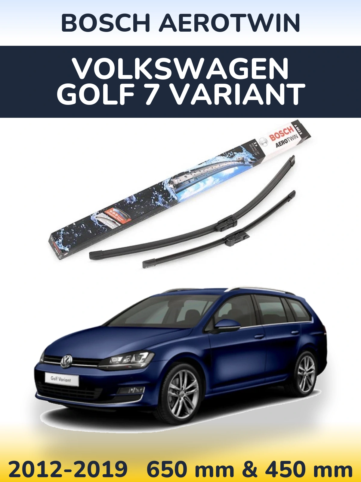 Komplet przednich wycieraczek BOSCH AeroTwin 650 & 450 mm do Volkswagen Golf 7 Variant 2012-2019