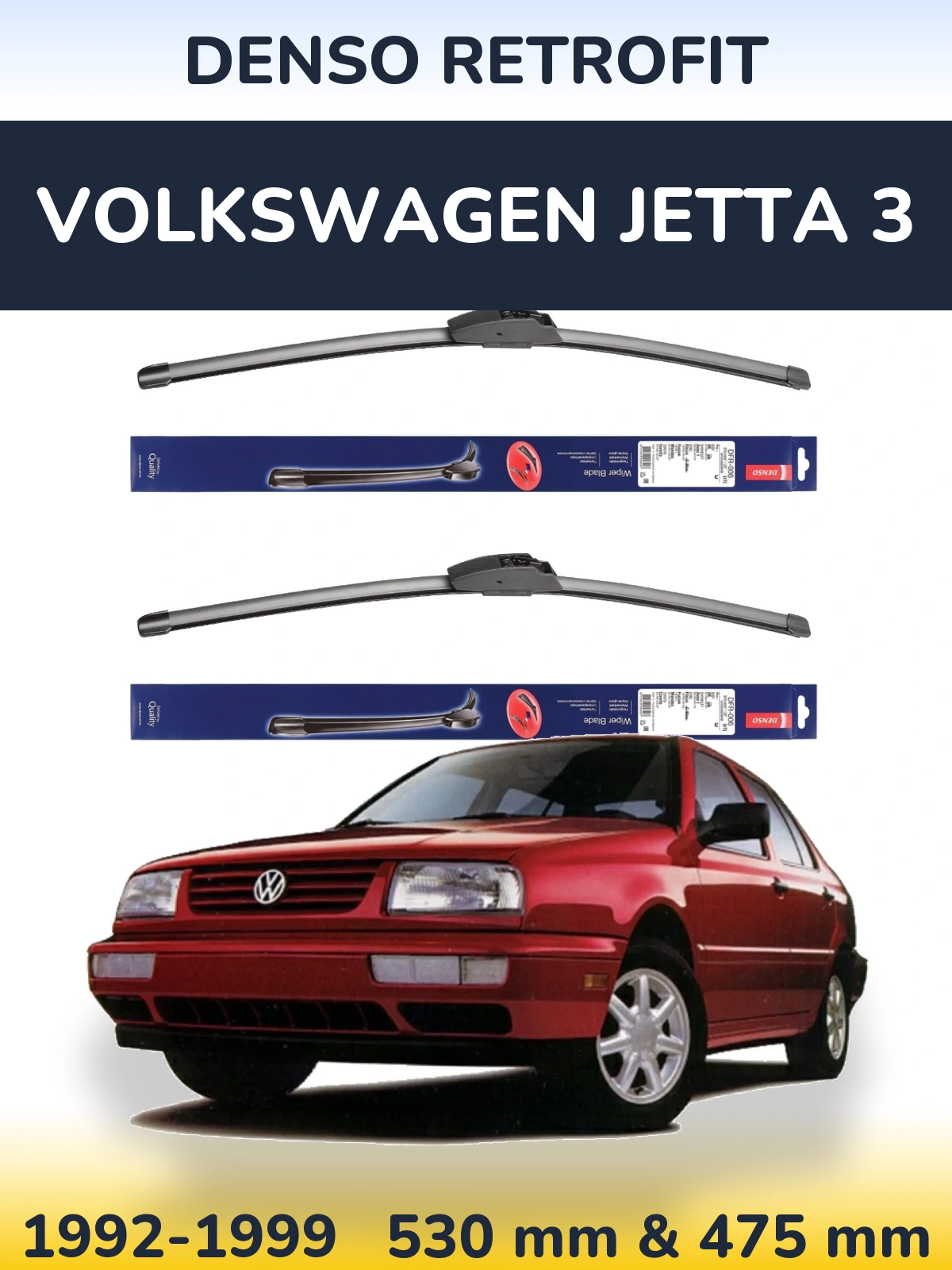 Komplet przednich wycieraczek Denso Retrofit 530 & 475 mm do Volkswagen Jetta 3 1992-1999