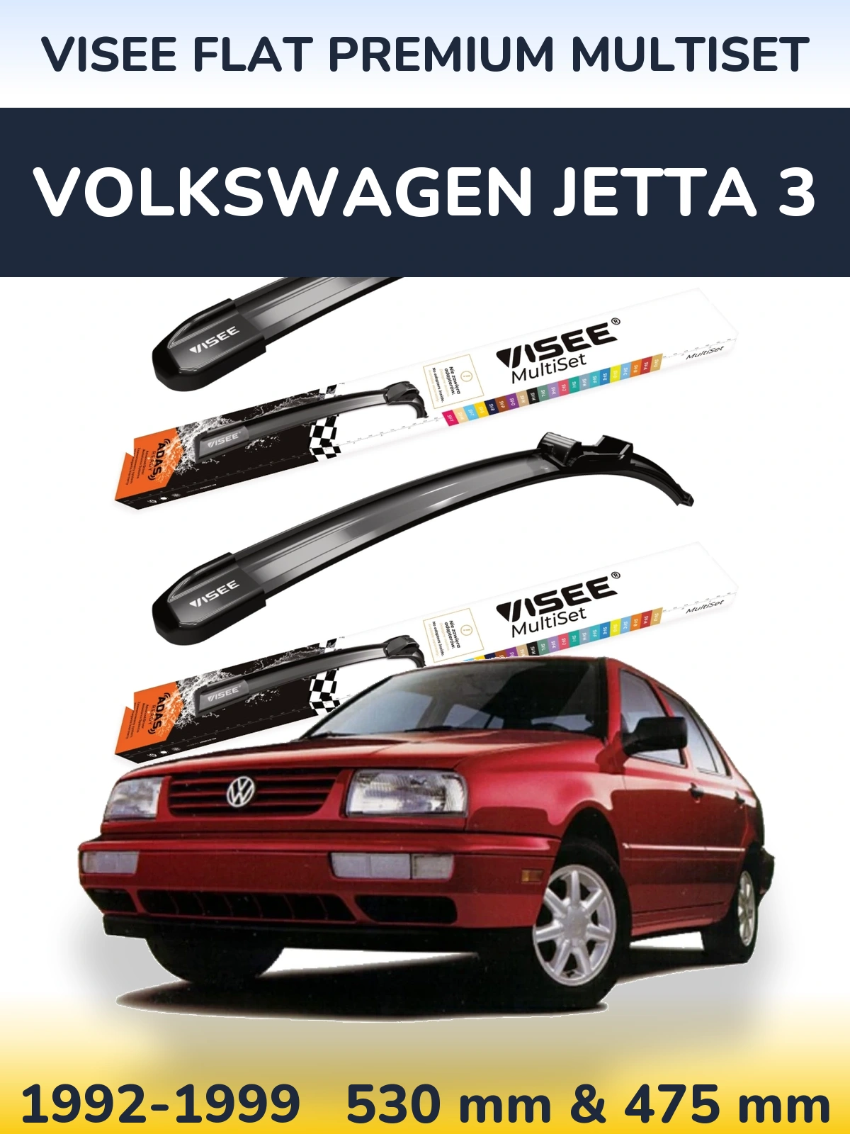 Komplet przednich wycieraczek VISEE FLAT PREMIUM MultiSet 530 & 475 mm do Volkswagen Jetta 3 1992-1999