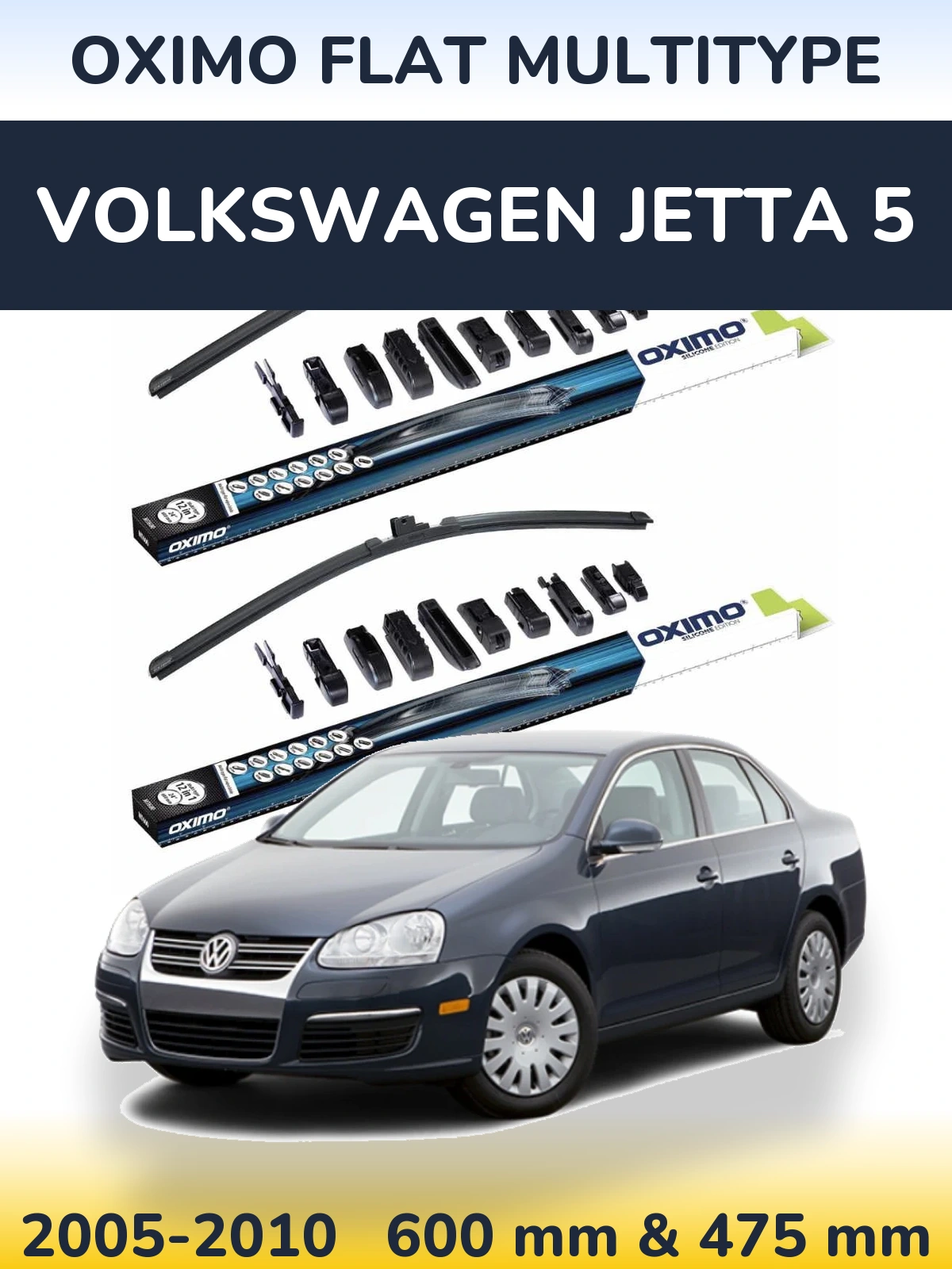 Komplet przednich wycieraczek Oximo Flat MultiType 600 & 475 mm do Volkswagen Jetta 5 2005-2010