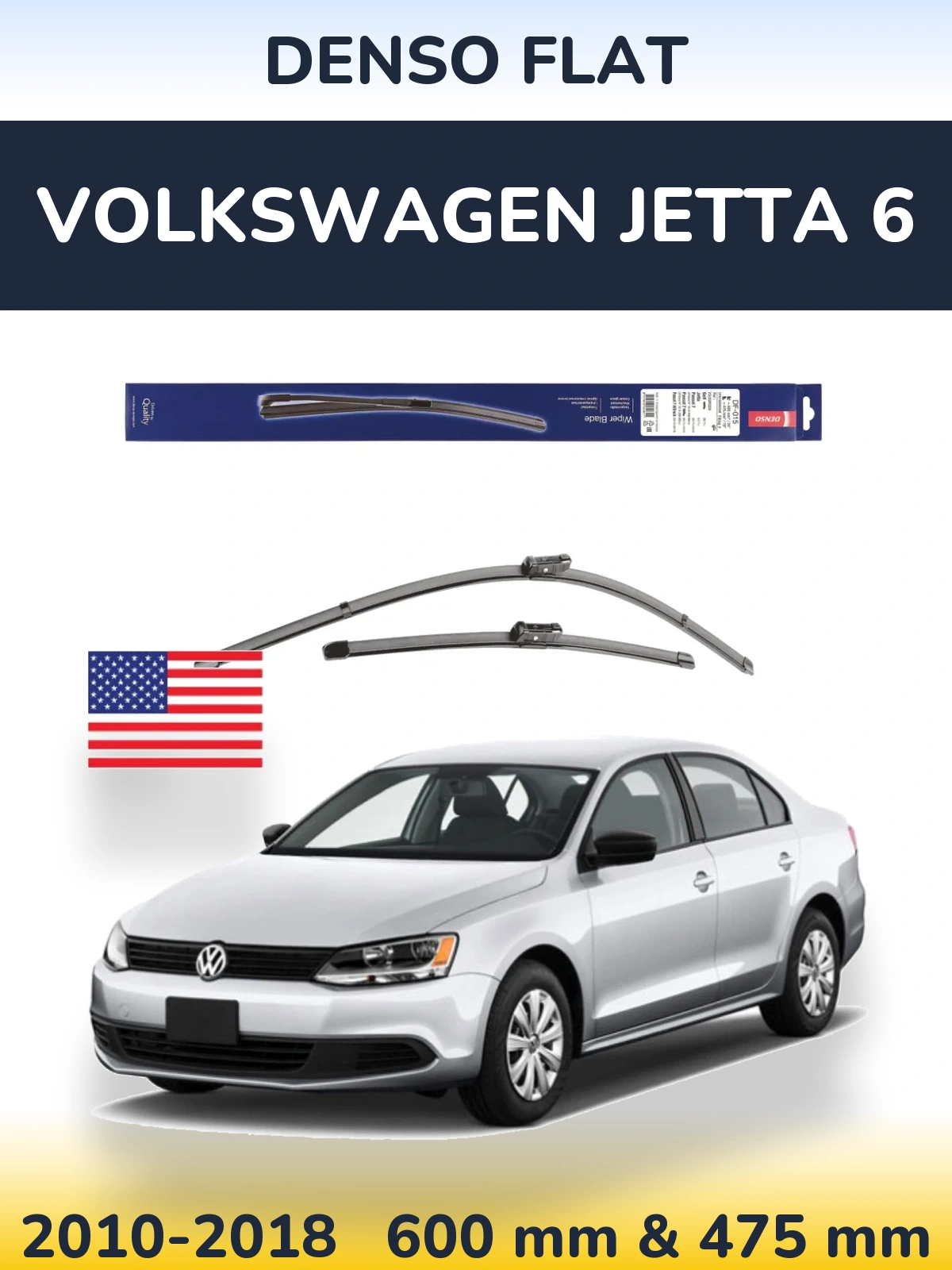 Komplet przednich wycieraczek Denso Flat 600 & 475 mm do Volkswagen Jetta 6 2010-2018
