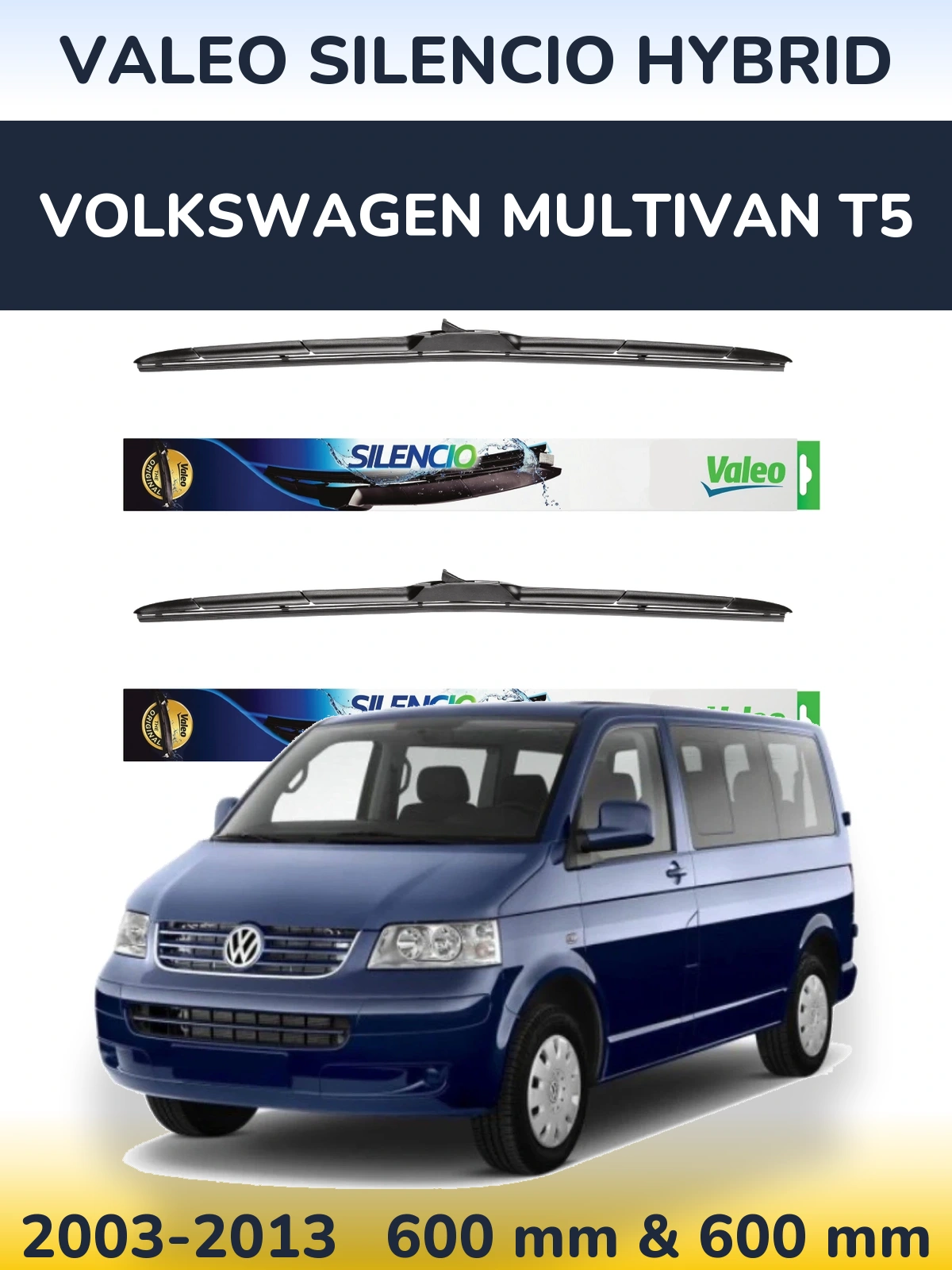 Komplet przednich wycieraczek Valeo Silencio Hybrid 600 & 600 mm do Volkswagen Multivan T5 2003-2013