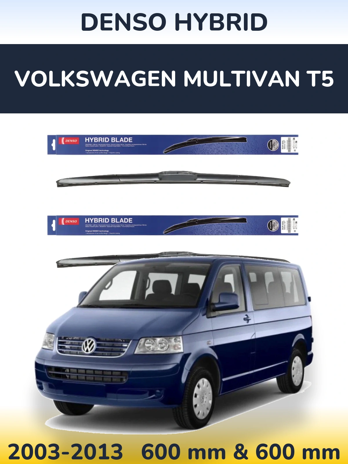 Komplet przednich wycieraczek Denso Hybrid 600 & 600 mm do Volkswagen Multivan T5 2003-2013
