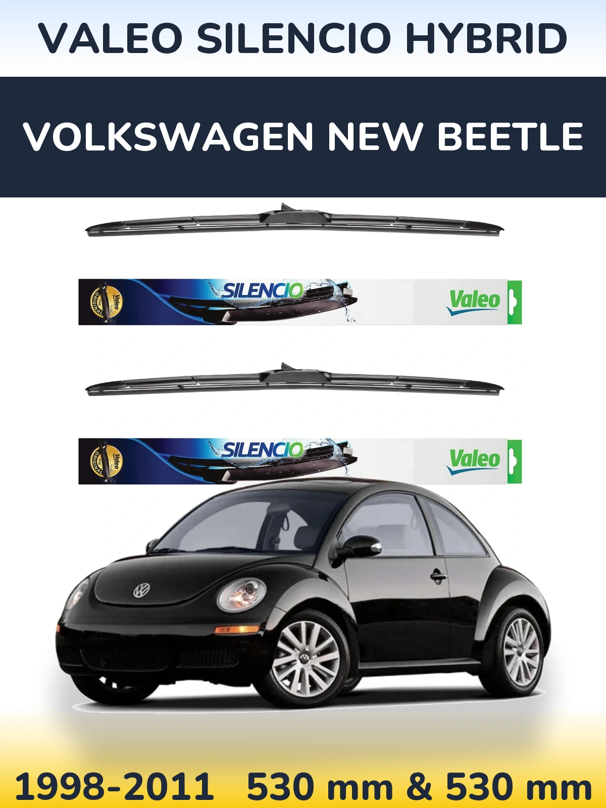 Komplet przednich wycieraczek Valeo Silencio Hybrid 530 & 530 mm do Volkswagen New Beetle 1998-2011