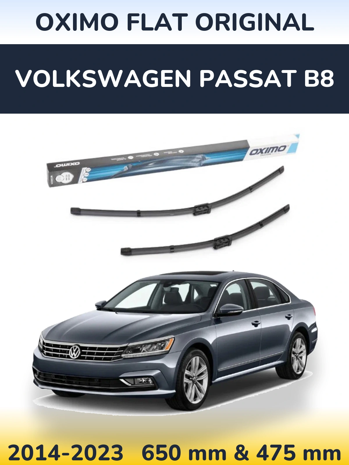 Комплект передних дворников Oximo Flat Original 650 & 475 мм для Volkswagen Passat B8 2014-2023