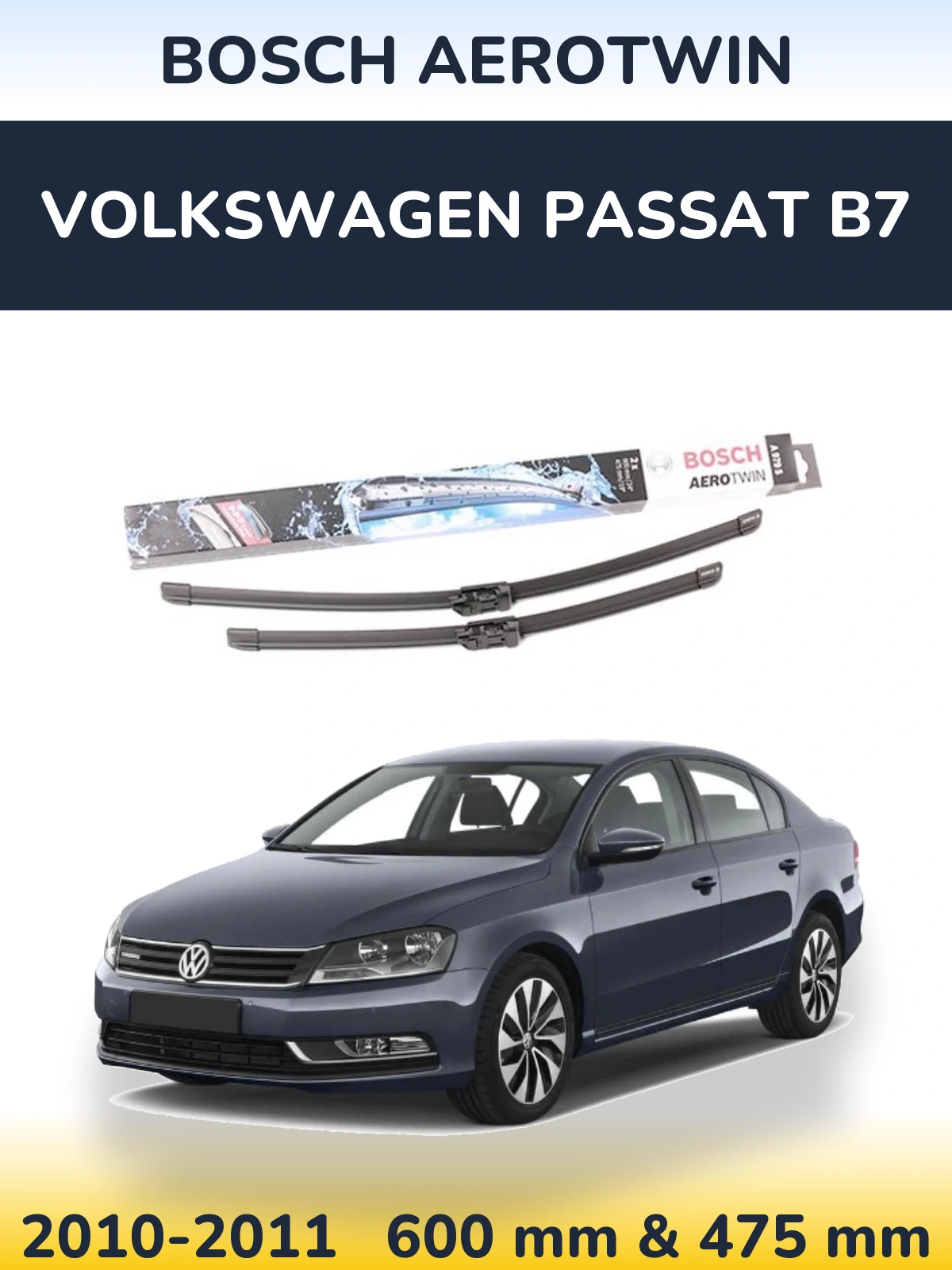 Komplet przednich wycieraczek BOSCH AeroTwin 600 & 475 mm do Volkswagen Passat B7 2010-2011