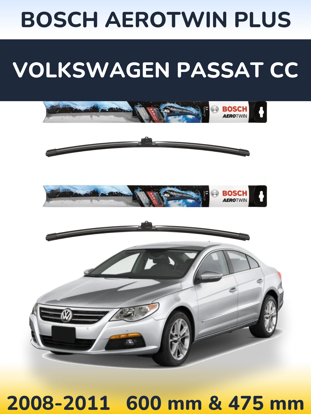 Komplet przednich wycieraczek BOSCH AeroTwin Plus 600 & 475 mm do Volkswagen Passat CC 2008-2011