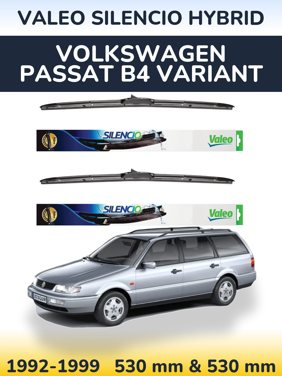Komplet przednich wycieraczek Valeo Silencio Hybrid 530 & 530 mm do Volkswagen Passat B4 Variant 1992-1999