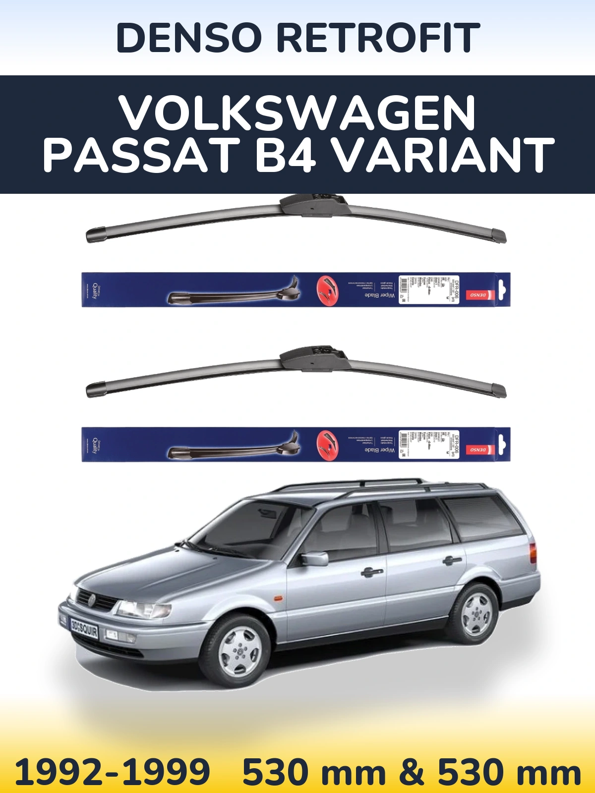 Komplet przednich wycieraczek Denso Retrofit 530 & 530 mm do Volkswagen Passat B4 Variant 1992-1999