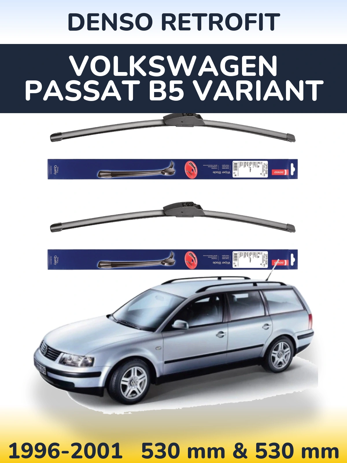 Komplet przednich wycieraczek Denso Retrofit 530 & 530 mm do Volkswagen Passat B5 Variant 1996-2001