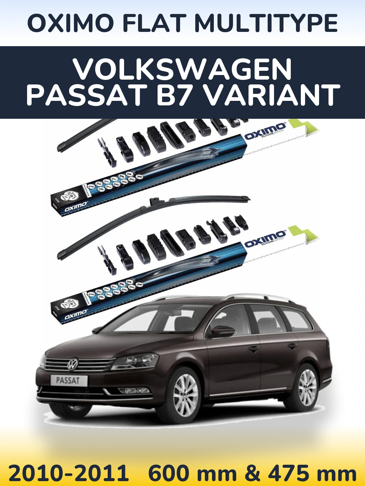 Komplet przednich wycieraczek Oximo Flat MultiType 600 & 475 mm do Volkswagen Passat B7 Variant 2010-2011