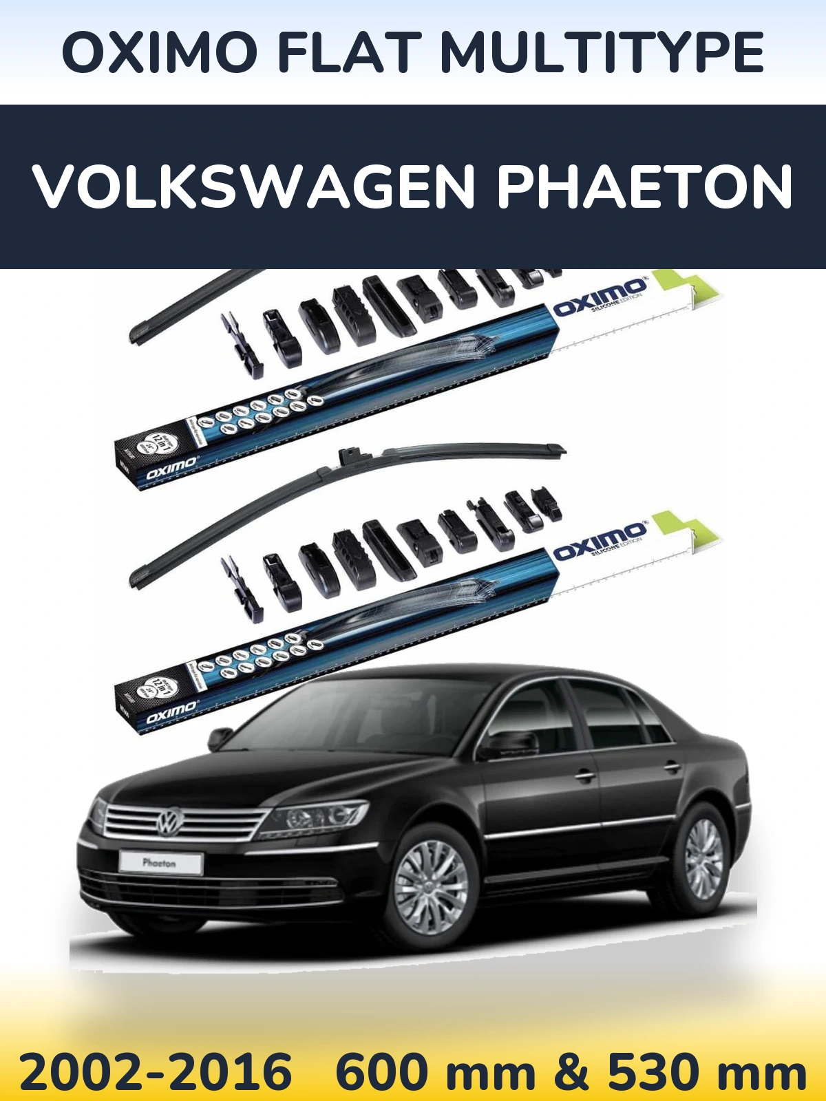 Комплект передних дворников Oximo Flat MultiТипe 600 & 530 мм для Volkswagen Phaeton 2002-2016
