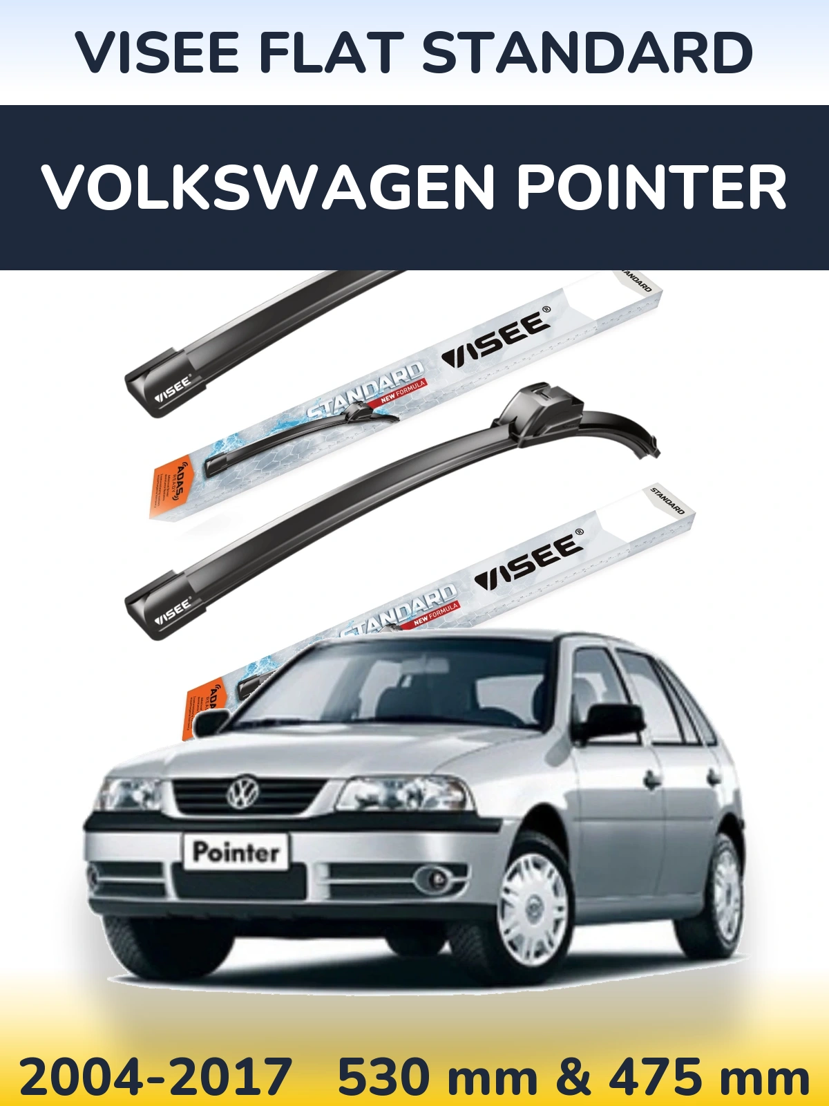 Komplet przednich wycieraczek VISEE FLAT STANDARD 530 & 475 mm do Volkswagen Pointer 2004-2017