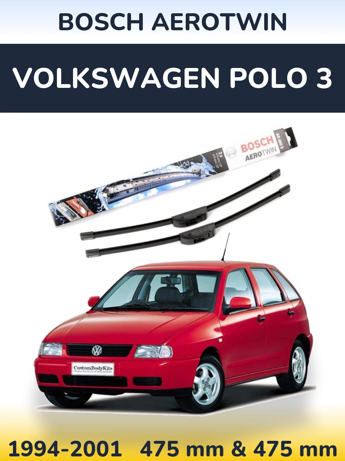 Komplet przednich wycieraczek BOSCH AeroTwin 475 & 475 mm do Volkswagen Polo 3 1994-2001
