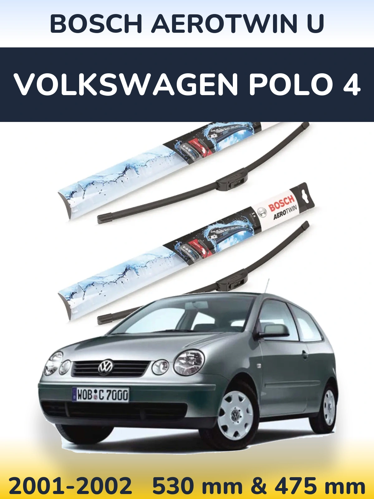 Komplet przednich wycieraczek BOSCH AeroTwin U 530 & 475 mm do Volkswagen Polo 4 2001-2002