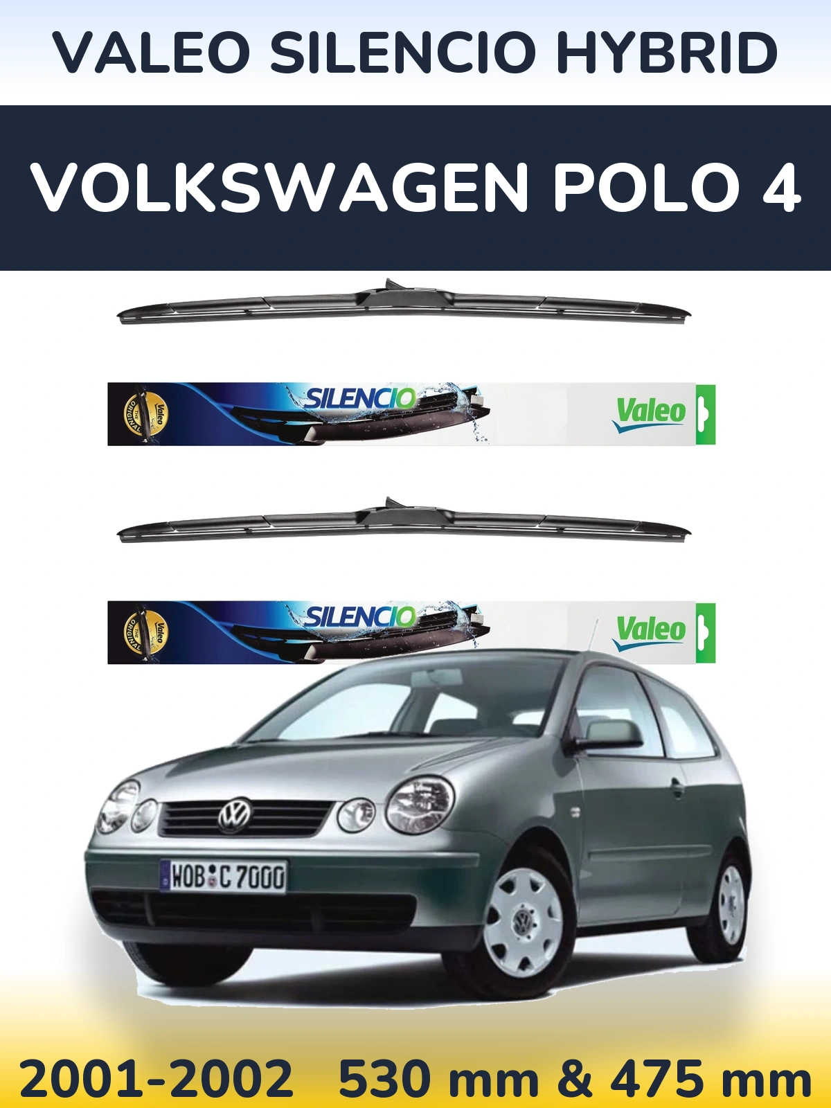 Комплект передних дворников Valeo Silencio Hybrid 530 & 475 мм для Volkswagen Polo 4 2001-2002