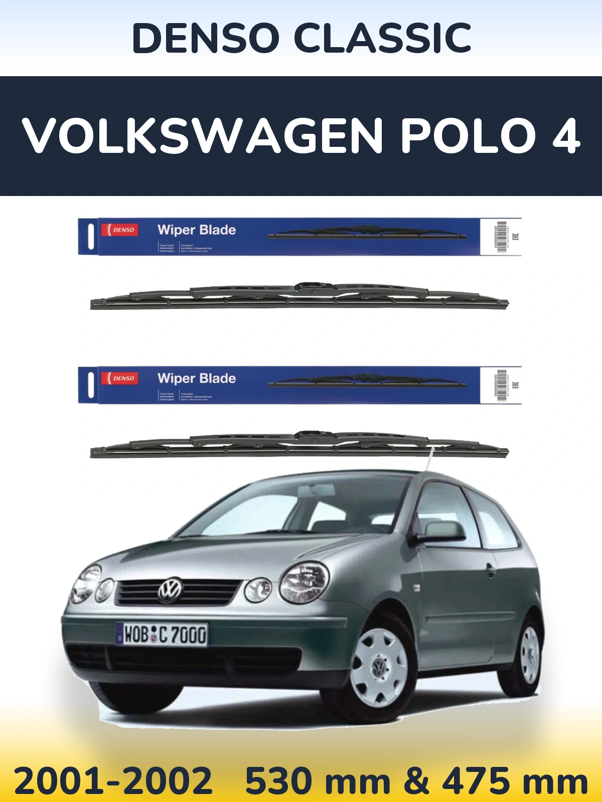 Komplet przednich wycieraczek Denso Classic 530 & 475 mm do Volkswagen Polo 4 2001-2002