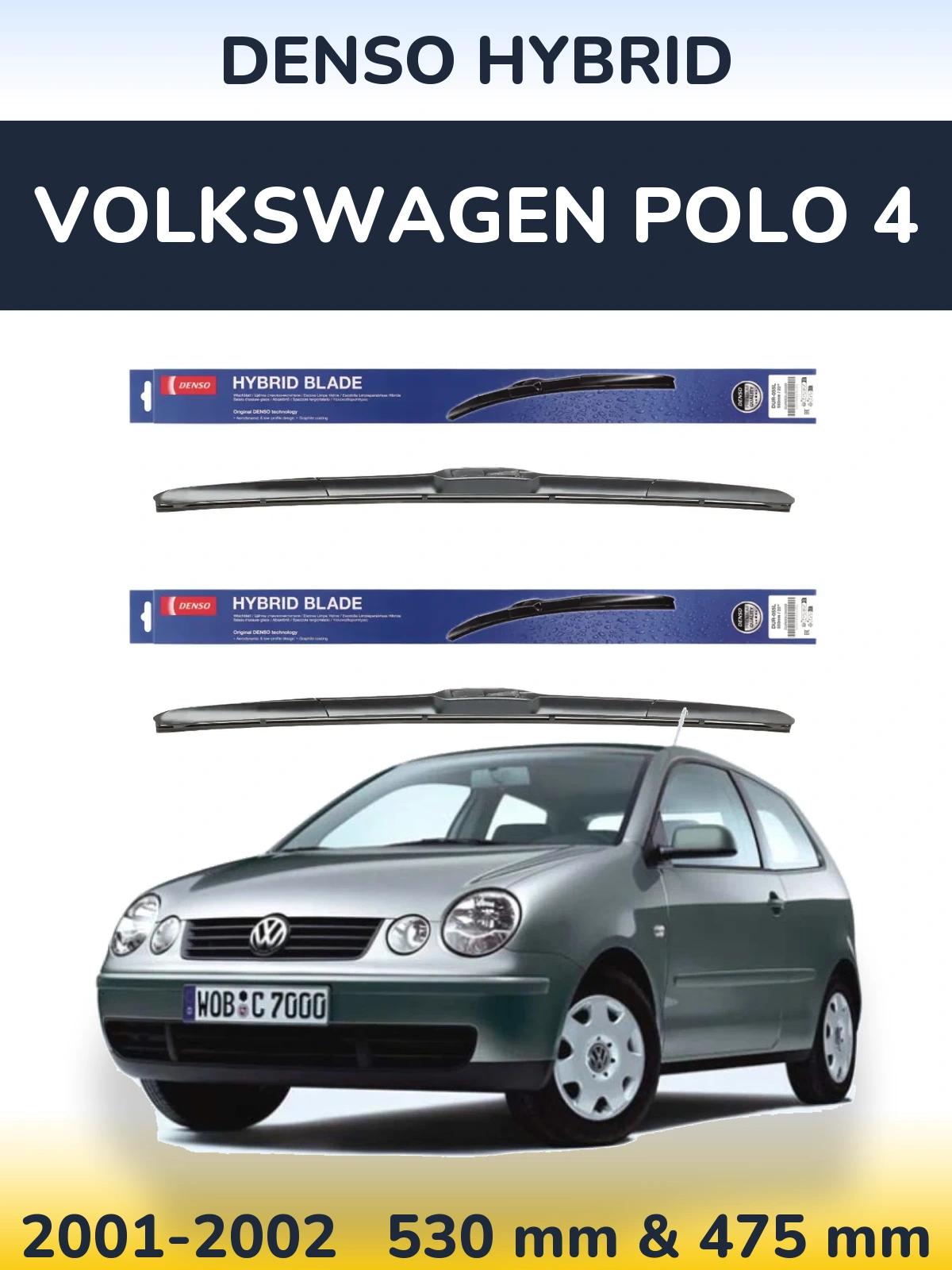 Komplet przednich wycieraczek Denso Hybrid 530 & 475 mm do Volkswagen Polo 4 2001-2002