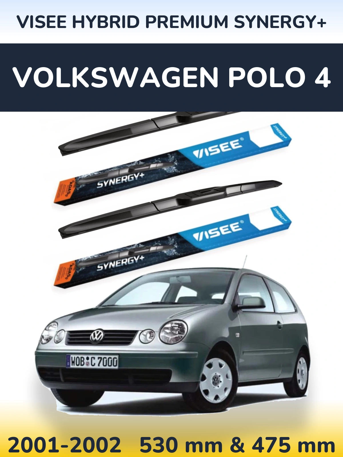 Комплект передних дворников VISEE HYBRID PREMIUM SYNERGY+ 530 & 475 мм для Volkswagen Polo 4 2001-2002