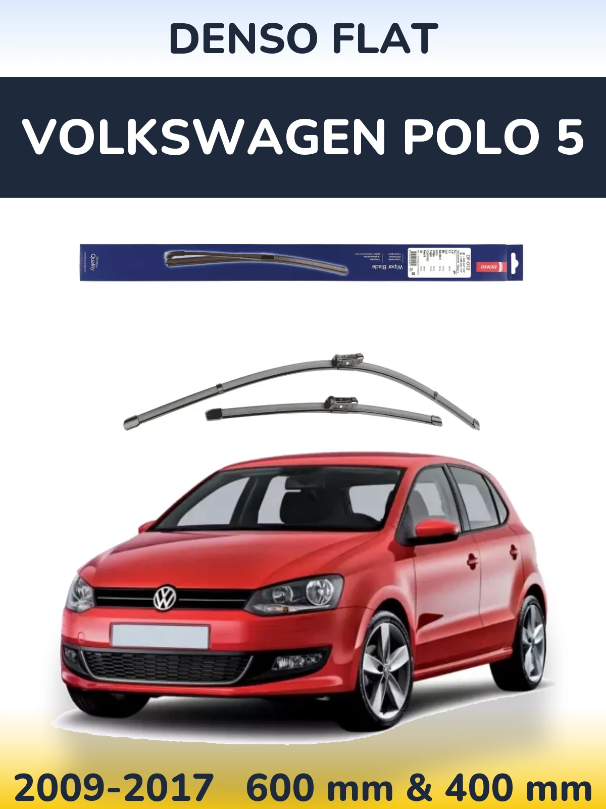 Komplet przednich wycieraczek Denso Flat 600 & 380 mm do Volkswagen Polo 5 2009-2017