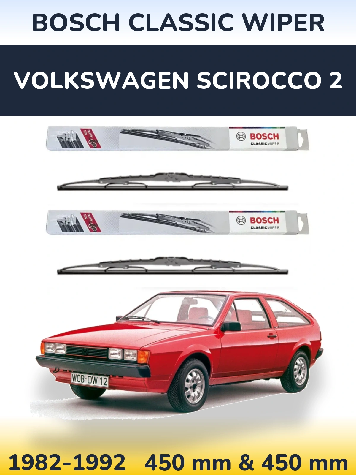 Комплект передних дворников BOSCH Classic Wiper 450 & 450 мм для Volkswagen Scirocco 2 1982-1992