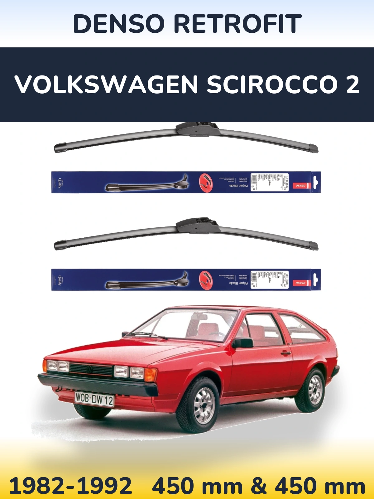 Комплект передних дворников Denso Retrofit 450 & 450 мм для Volkswagen Scirocco 2 1982-1992