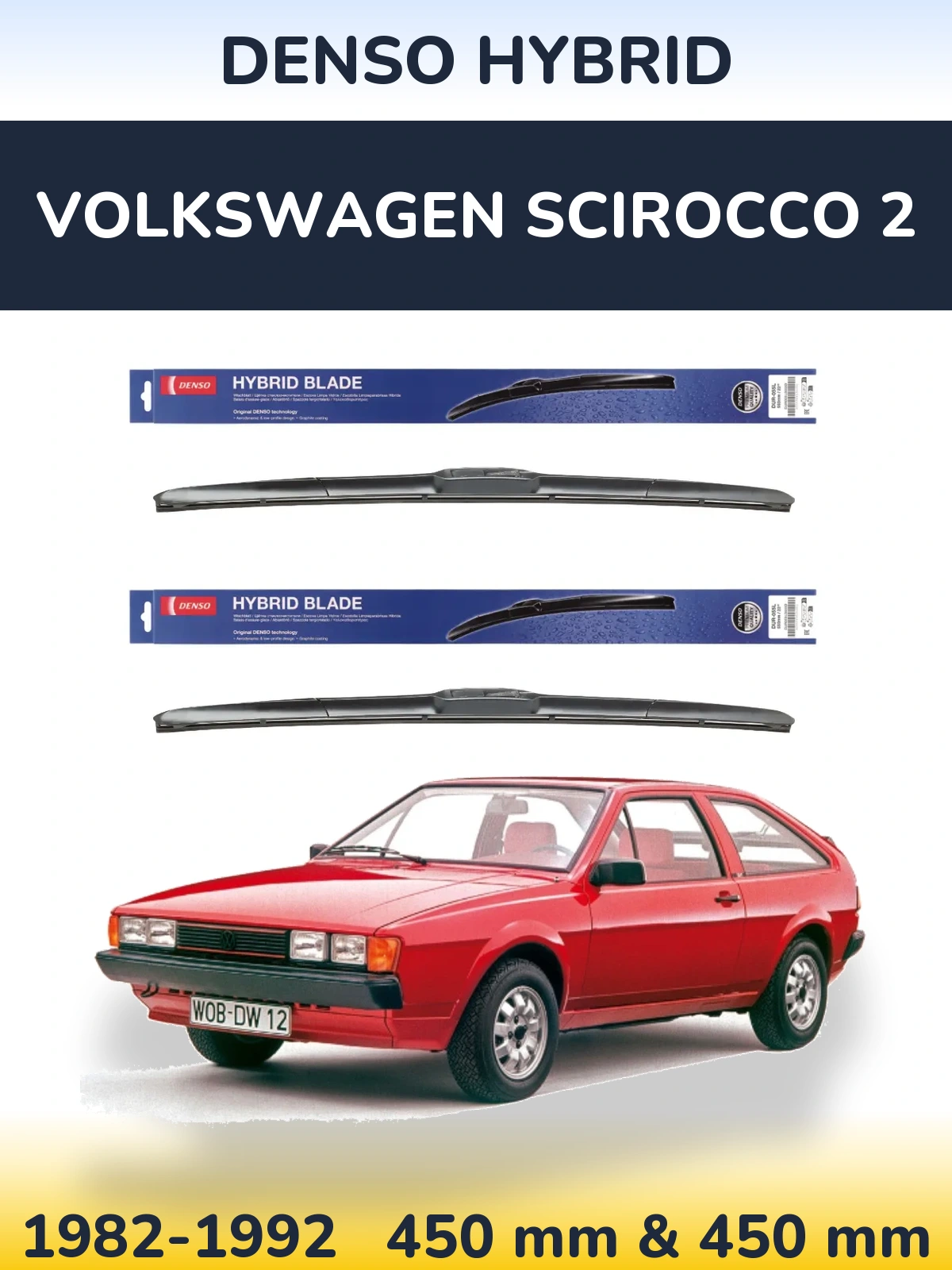 Комплект передних дворников Denso Hybrid 450 & 450 мм для Volkswagen Scirocco 2 1982-1992