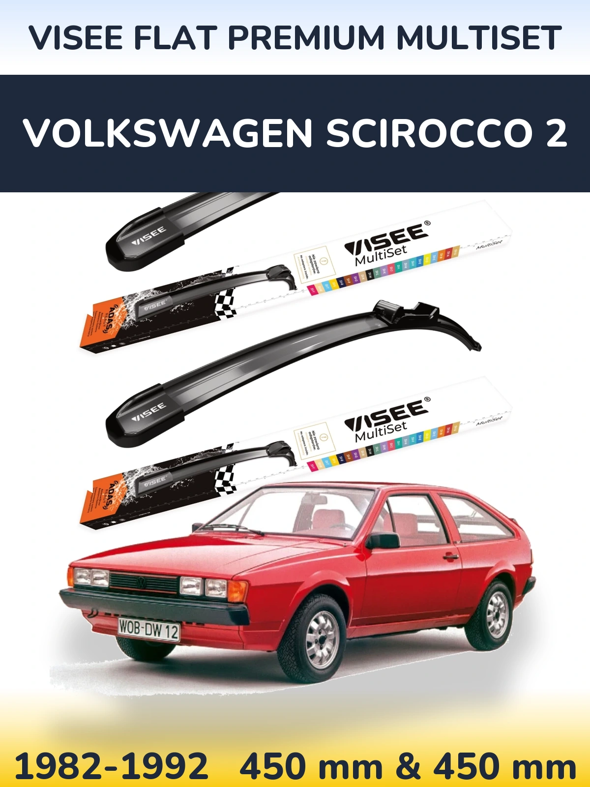 Komplet przednich wycieraczek VISEE FLAT PREMIUM MultiSet 450 & 450 mm do Volkswagen Scirocco 2 1982-1992