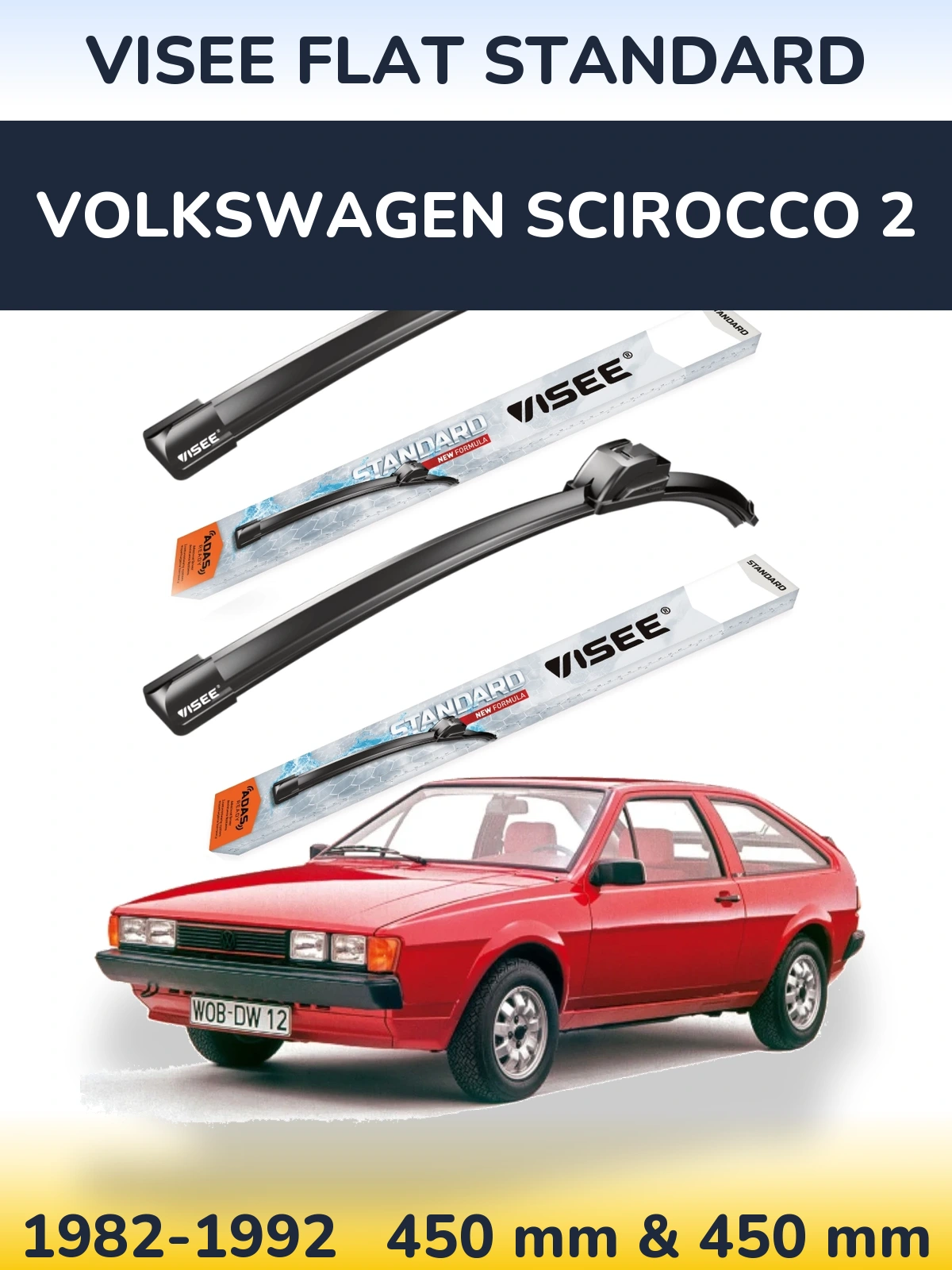 Комплект передних дворников VISEE FLAT STANDARD 450 & 450 мм для Volkswagen Scirocco 2 1982-1992