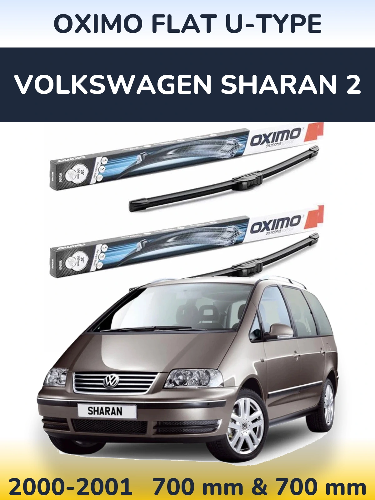 Комплект передних дворников Oximo Flat U-type 700 & 700 мм для Volkswagen Sharan 2 2000-2001