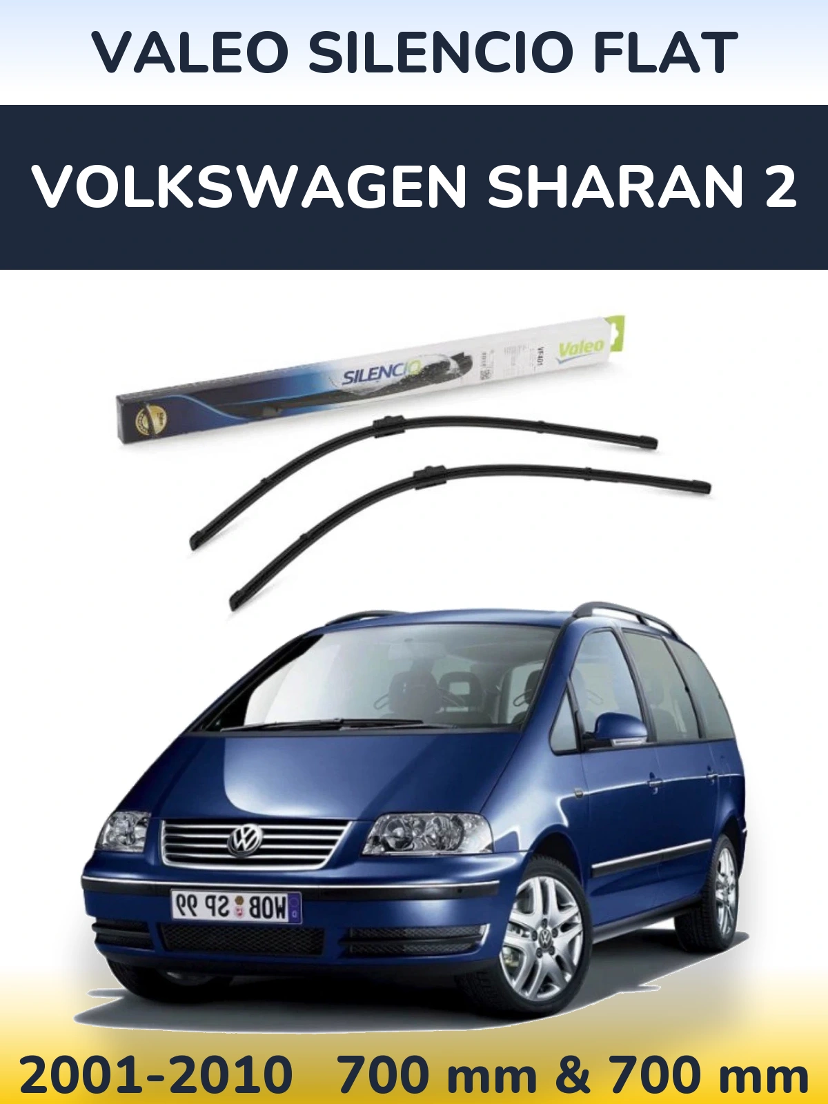 Комплект передних дворников Valeo Silencio Flat 700 & 700 мм для Volkswagen Sharan 2 2001-2010