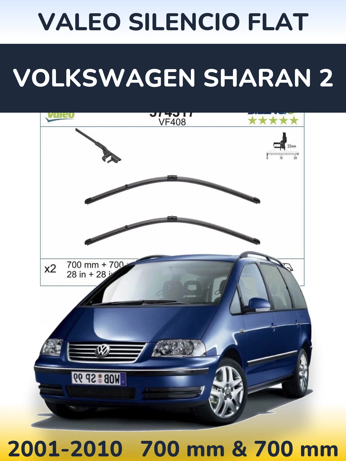 Komplet przednich wycieraczek Valeo Silencio Flat 700 & 700 mm do Volkswagen Sharan 2 2001-2010