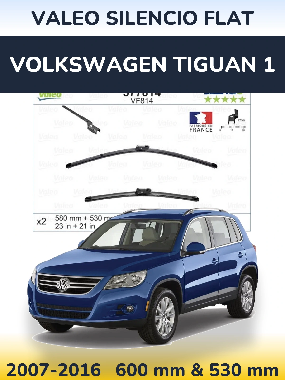Komplet przednich wycieraczek Valeo Silencio Flat 580 & 530 mm do Volkswagen Tiguan 1 2007-2016