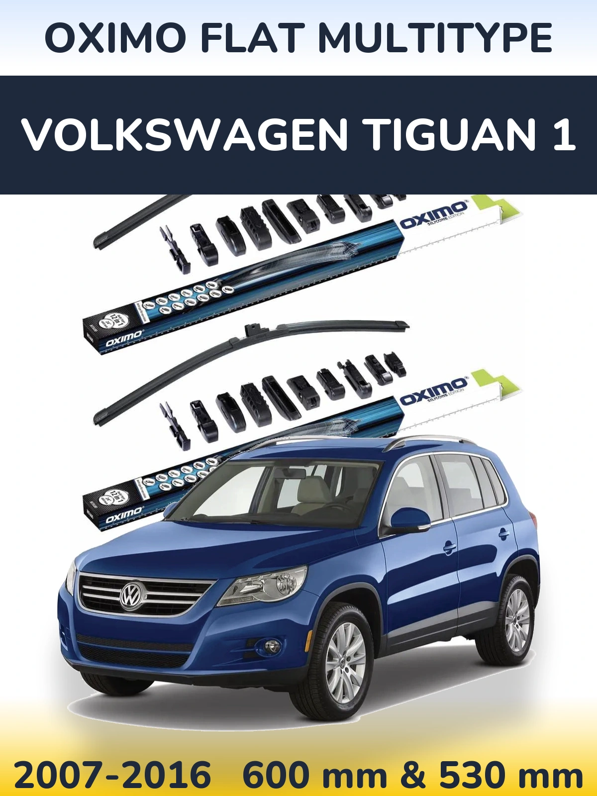 Комплект передних дворников Oximo Flat MultiТипe 600 & 530 мм для Volkswagen Tiguan 1 2007-2016