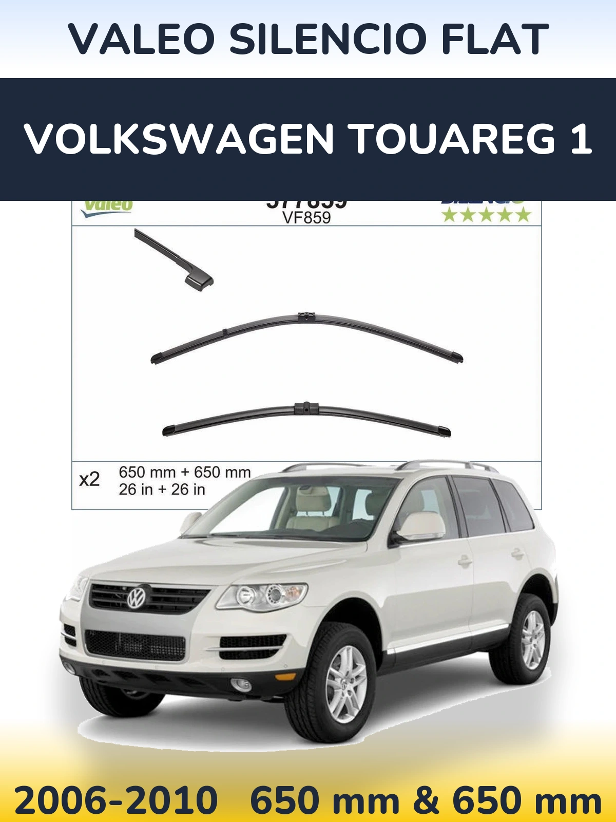 Комплект передних дворников Valeo Silencio Flat 650 & 650 мм для Volkswagen Touareg 1 2006-2010