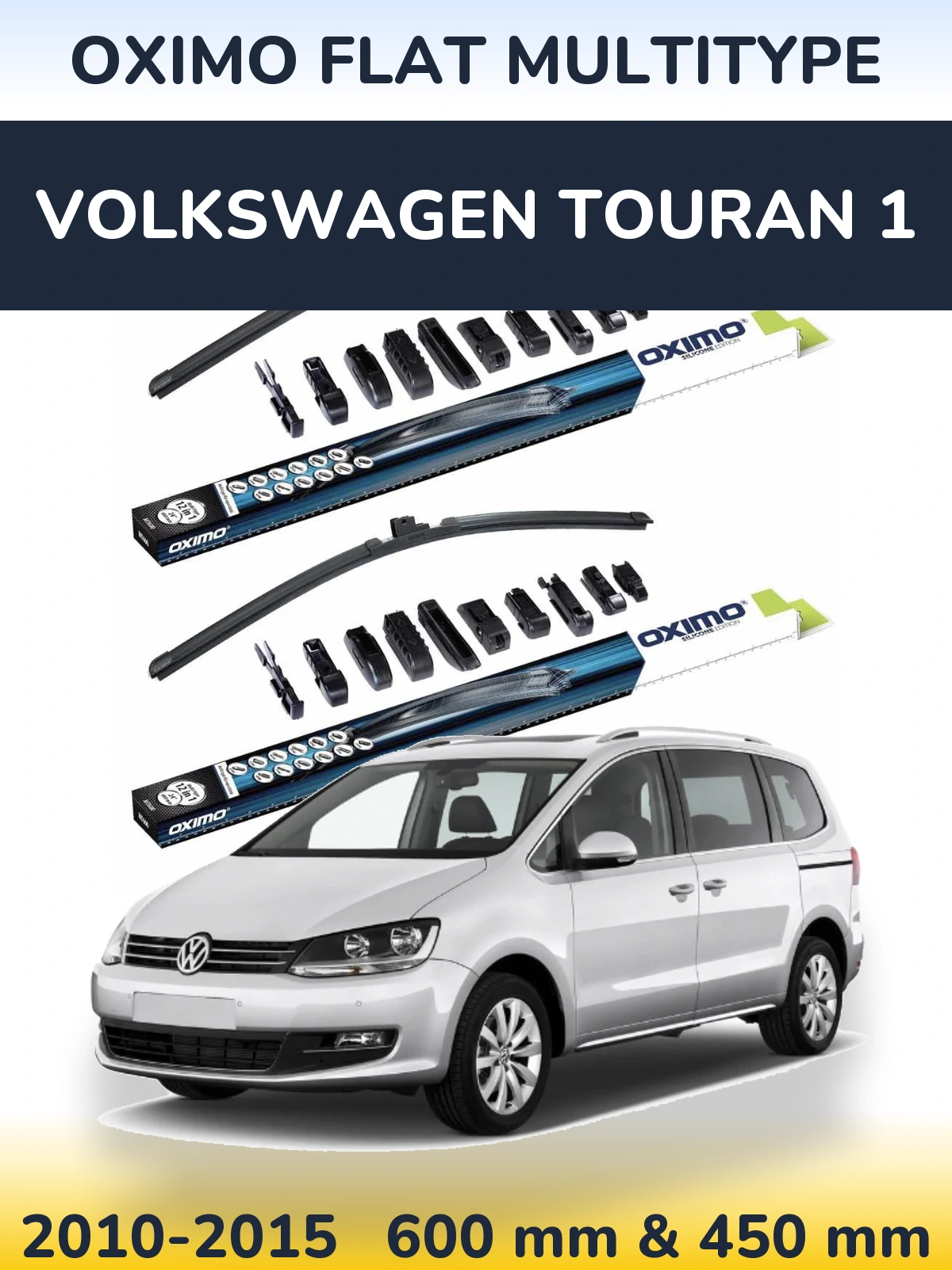 Комплект передних дворников Oximo Flat MultiТипe 600 & 450 мм для Volkswagen Touran 1 2010-2015