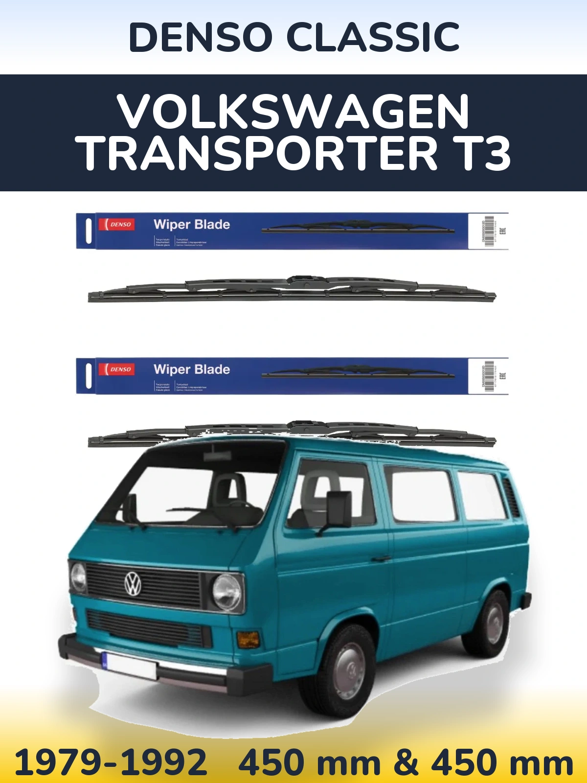 Komplet przednich wycieraczek Denso Classic 450 & 450 mm do Volkswagen Transporter T3 1979-1992