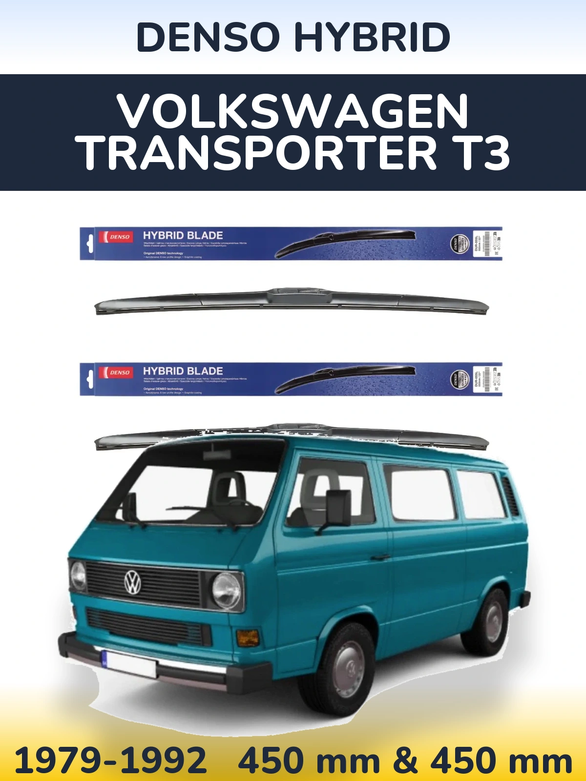 Komplet przednich wycieraczek Denso Hybrid 450 & 450 mm do Volkswagen Transporter T3 1979-1992