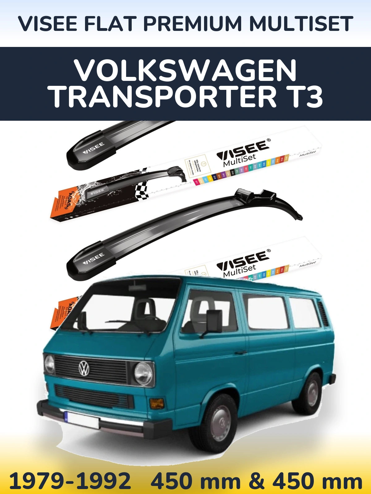 Komplet przednich wycieraczek VISEE FLAT PREMIUM MultiSet 450 & 450 mm do Volkswagen Transporter T3 1979-1992